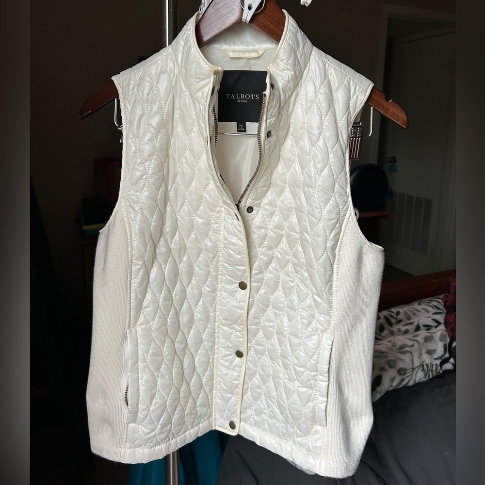 Talbots Cream/Ivory Diamond Quilted Vest, Women’s Size Petite M